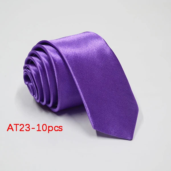 10/12PCS Tie for Men Wholesale 28 Solid Colors Slim Necktie Polyester Satin Cravat Formal Party Ties Fashion Daily Accessory - Ellianto fashion Men's