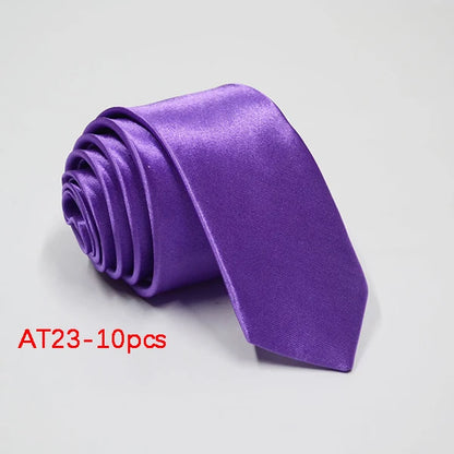 10/12PCS Tie for Men Wholesale 28 Solid Colors Slim Necktie Polyester Satin Cravat Formal Party Ties Fashion Daily Accessory - Ellianto fashion Men's