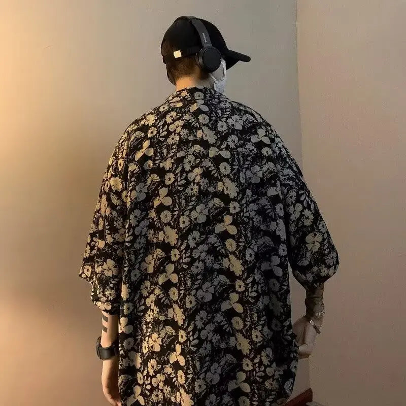 SET Floral Short Sleeved Shirt For Men, Summer American Retro Hawaiian Shirt, Travel Outfit, Hong Kong Style Jacket - Ellianto fashion Men's