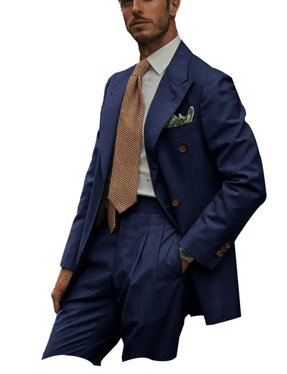 New Solid Color Linen Men's Suit 2 Pieces Fashion Business Casual Summer Elegant Prom Wedding Groom Tuxedos High Quality Suits - Ellianto fashion Men's