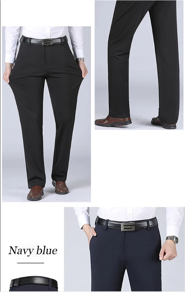 Men's Trousers Summer Thin Business Casual Pants Classic Solid Color Elastic Comfortable Loose Straight Brand Men's Wear - Ellianto fashion Men's