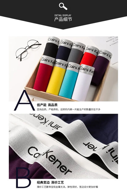5Pcs/Men's Shorts Brand Underwear Fashion Trend Sexy Boxer Breathable Soft Boxers Men Classic Black Solid Color Underwear Men - Ellianto fashion Men's