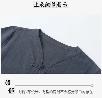 Summer Men Short-sleeved T-shirt Casual Cotton and Linen Solid Color Versatile Loose Trousers - Ellianto fashion Men's