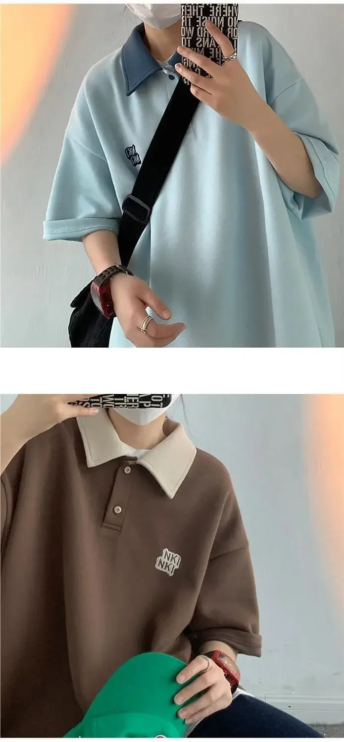 Trendy Insider Men's Polo Shirt Short Sleeve Casual Loose Fit Couple's Wardrobe Piece Sensible Niche Top Summer Fashion - Ellianto fashion Men's