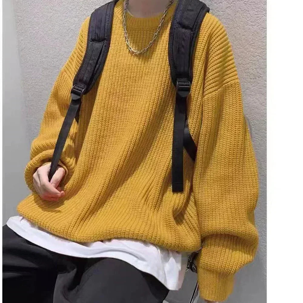 Korean Fashion Sweaters Men Autumn Solid Color Wool Sweaters Slim Fit Men Street Wear Mens Clothes Knitted Sweater Men Pullovers - Ellianto fashion Men's