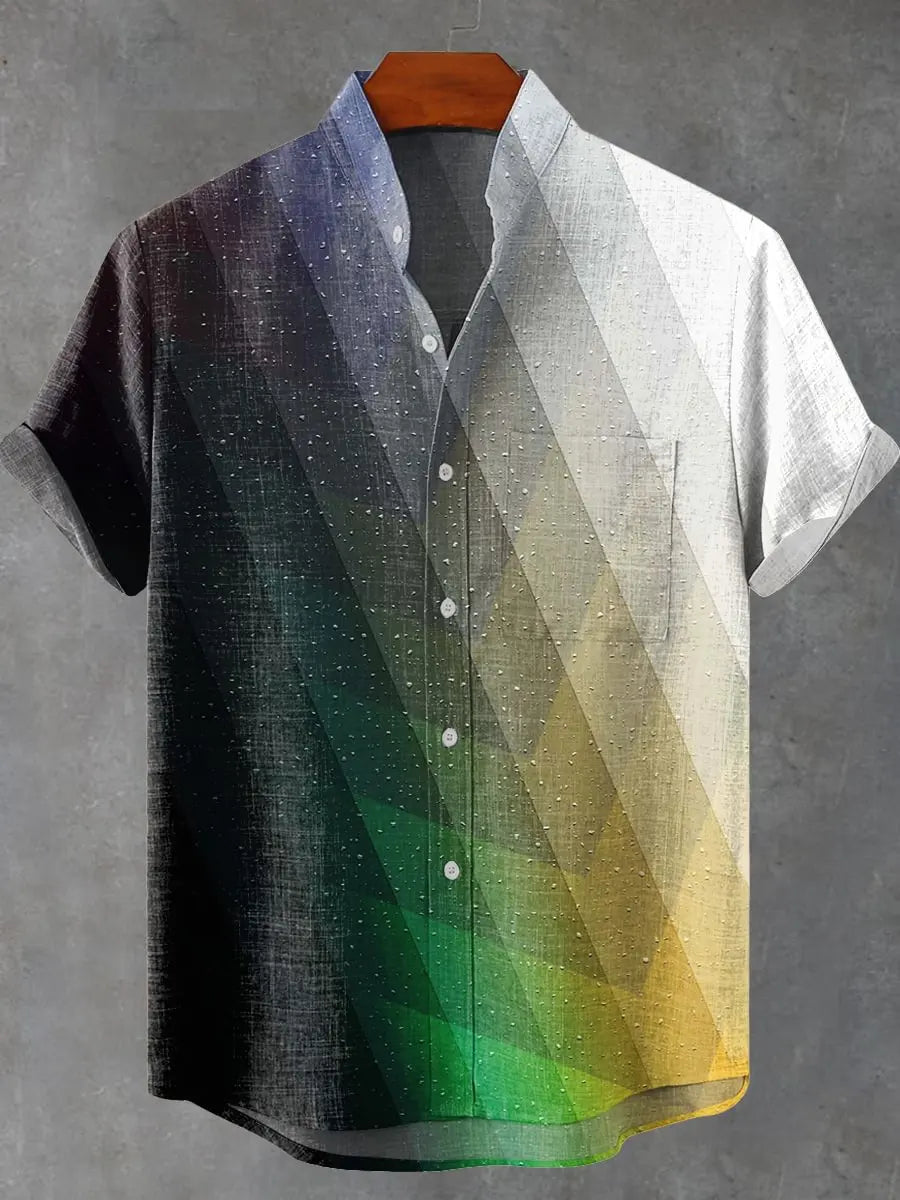 2025 Men's New Hot Selling Cool Checkered Pattern Printed Summer Comfortable Linen Short sleeved Shirt Men's Casual Button Top - Ellianto fashion Men's