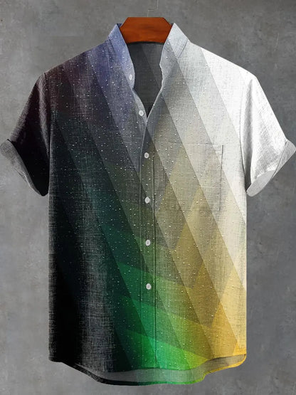 2025 Men's New Hot Selling Cool Checkered Pattern Printed Summer Comfortable Linen Short sleeved Shirt Men's Casual Button Top - Ellianto fashion Men's