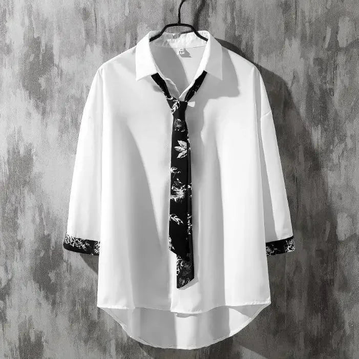Spring Autumn Popular INS Short Sleeves Japanese Style Casual Shirt Men's Loose-Fit White Collar Button-Up Top For Summer