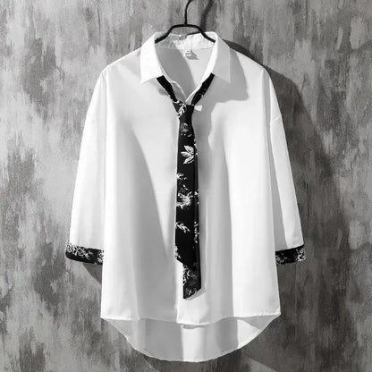 Spring Autumn Popular INS Short Sleeves Japanese Style Casual Shirt Men's Loose-Fit White Collar Button-Up Top For Summer
