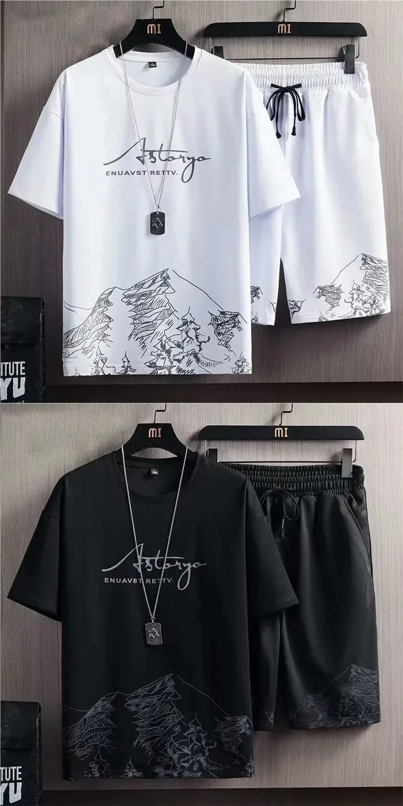 Ice Sensation Loose Fit Summer Short Sleeve Basketball Men's T-Shirt Set Quick Dry Breathable Comfortable Two Piece Suit - Ellianto fashion Men's