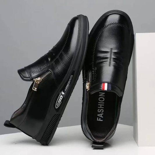 Business Men's Leather Shoes Fashion Man Dress Shoes Autumn ZIP Man's Sneakes 2025 New Lightweight Flat Male Casual Loafers - Ellianto fashion Men's