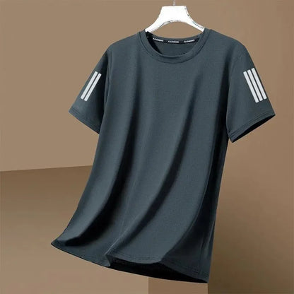 Men's Summer Ice Silk Loose Fit Crew Neck Short Sleeve T-Shirt Quick Dry Breathable Casual Top in Big Sizes Versatile And Simple - Ellianto fashion Men's