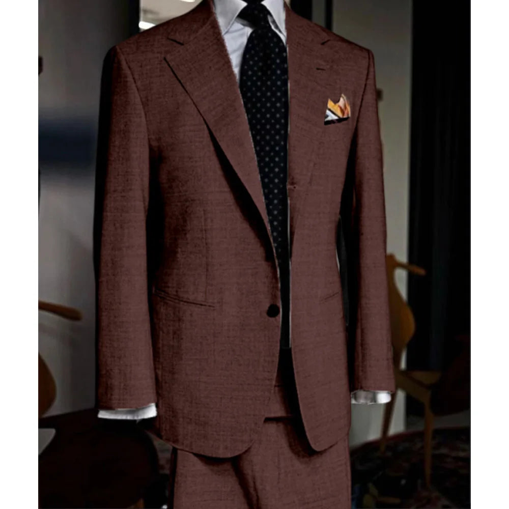 British Style light colour Men Suit 2 Piece Jacket Pants Summer Linen Comfortable Suit Jacket Banquet Wedding Dress Tailor made - Ellianto fashion Men's