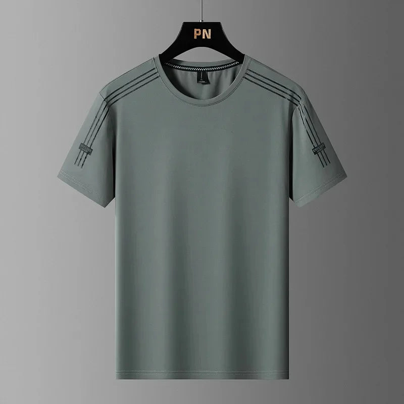 Summer Printed Ice Silk Men's T-shirt Sport Casual Running Fitness Breathable Short Sleeve Large Size Quick Dry Top - Ellianto fashion Men's