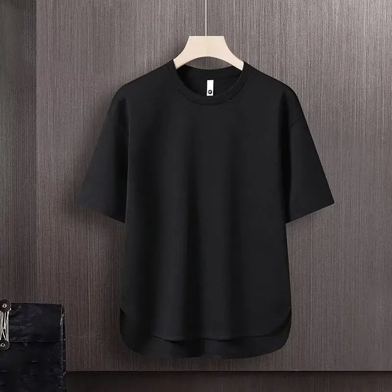 Pure Color Men's T-Shirt Set Short Sleeve Summer Trendy Two-Piece Suit Casual Comfortable Breathable Male Model Clothing - Ellianto fashion Men's