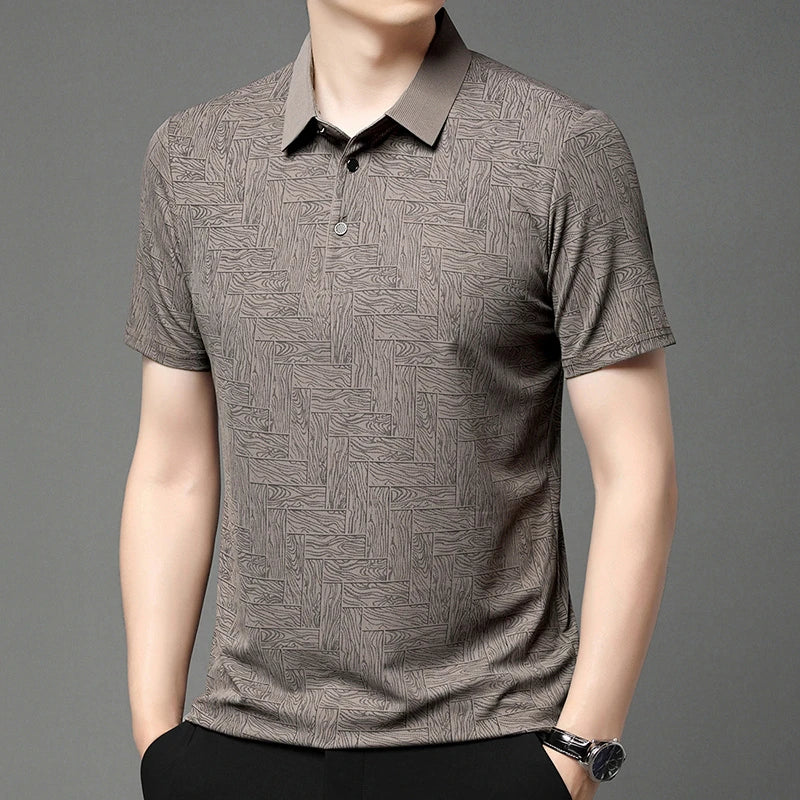 2025Summer New Men's Business Print Short Sleeved POLO Shirt Comfortable and Cool Casual Fashion T-shirt - Ellianto fashion Men's