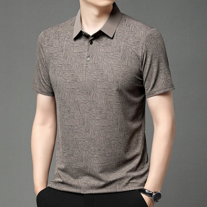 2025Summer New Men's Business Print Short Sleeved POLO Shirt Comfortable and Cool Casual Fashion T-shirt - Ellianto fashion Men's