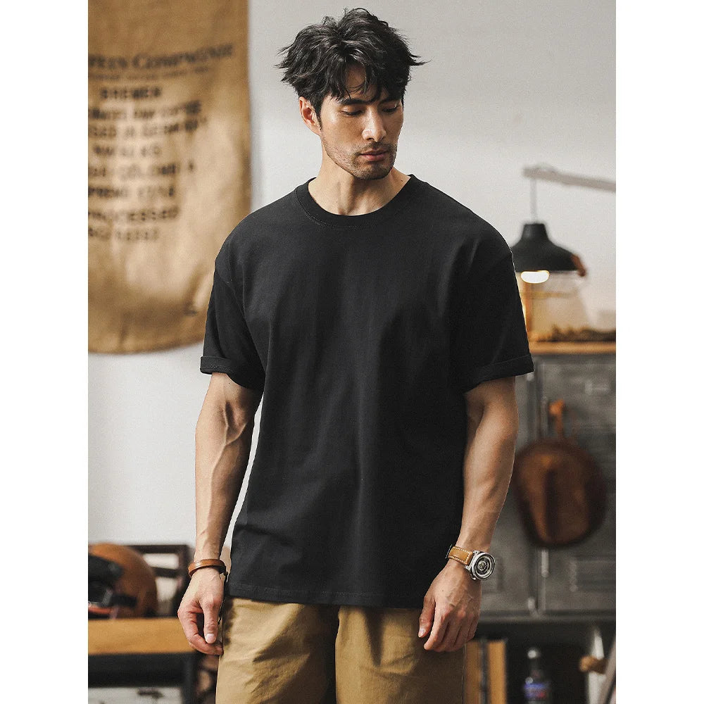 100% Cotton Solid Color White T-shirt Men's Summer 2025 New High quality Short Sleeve Tee Loose Casual Black Tops mens clothing