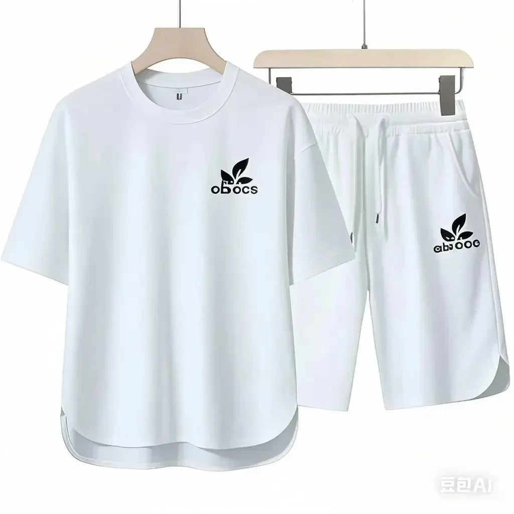 Set 2025 High-quality European and American men's casual sportswear: a comfortable and breathable two-piece set consisting of a fitn - Ellianto fashion Men's