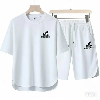 Set 2025 High-quality European and American men's casual sportswear: a comfortable and breathable two-piece set consisting of a fitn - Ellianto fashion Men's