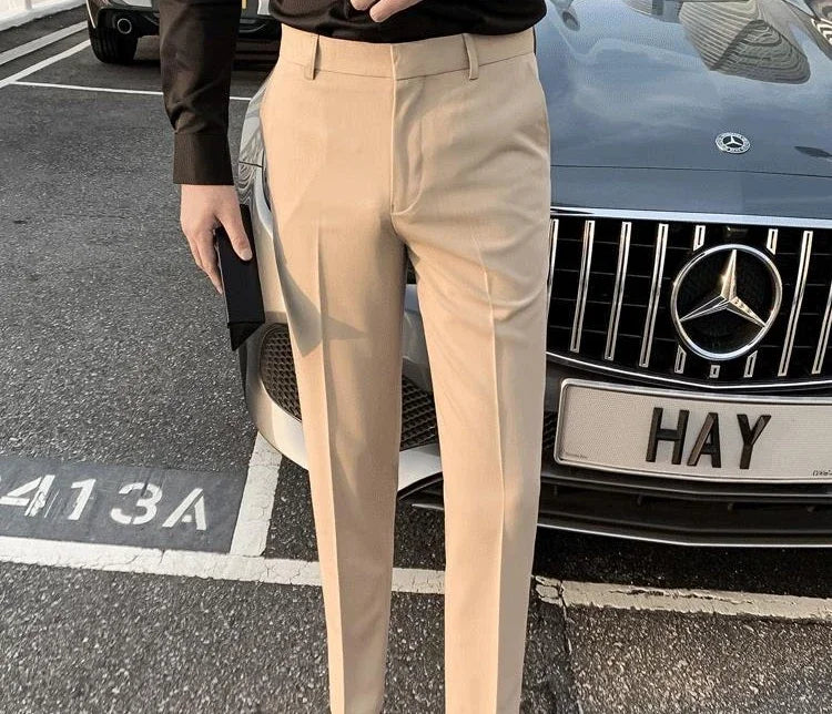 2025 Tressed Male Suit Trousers White Slim Fit Men's Summer Pants Straight 2024 Luxury Formal Work Wear New In Fabric Elegant Luxury - Ellianto fashion Men's