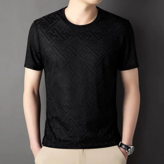 Fashion new brand ice silk breathable short sleeved men's round neck top cool and comfortable T-shirt men's clothing 2025 summer - Ellianto fashion Men's