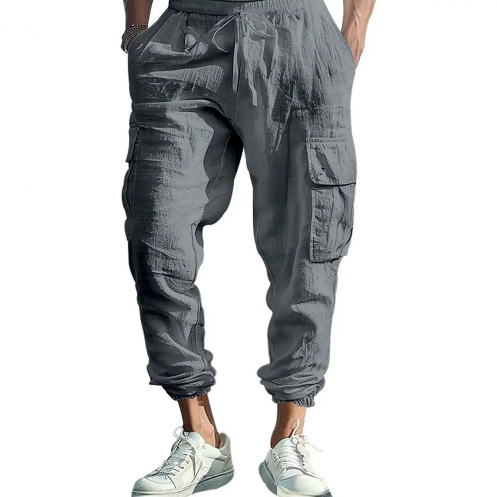 Lightweight Summer Trousers Men Linen Pants Breathable Men's Linen Jogger Pants with Drawstring Waist for Summer for Beach - Ellianto fashion Men's