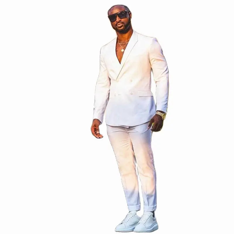 2 Piece White Men Suits Slim Fit Classic Business Suit Male New Design Groomsmen Wedding Formal Wear(Blazer+Pants) Costume Homme - Ellianto fashion Men's