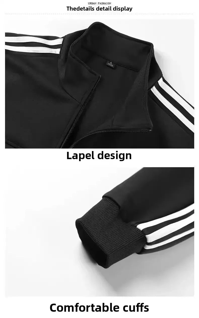 Casual Sportswear Set for Men Spring Autumn Thin Three-Stripes Open Cardigan Hoodie Pants Combo Lightweight Male Outfit - Ellianto fashion Men's