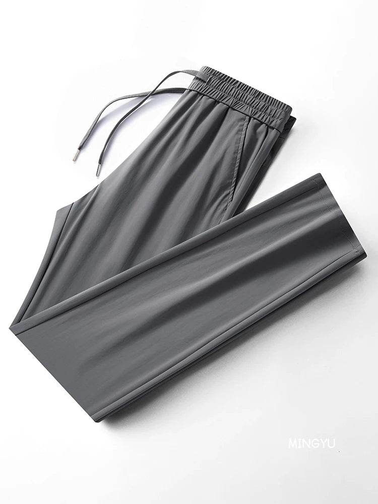 Summer High Stretch Smooth Ice Silk Casual Pants Man Thin Soft Elastic Waist Korean Grey Sweatpants Sports Jogging Trousers Male - Ellianto fashion Men's