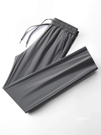 Summer High Stretch Smooth Ice Silk Casual Pants Man Thin Soft Elastic Waist Korean Grey Sweatpants Sports Jogging Trousers Male - Ellianto fashion Men's
