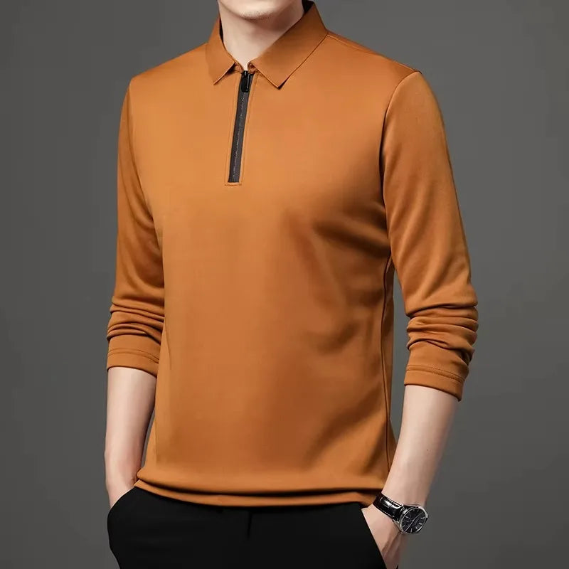 New T Shirt Zipper Polo Shirt Male Fashion Turn-Down Collar Long Sleeve Business Men Clothes - Ellianto fashion Men's