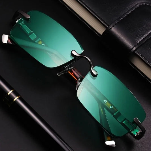 Natural Crystal Stone Eye Glasses Green Unique Eastern Sea Old Material Men's Women's Rimless High-End Eye Protection Sun Glasse