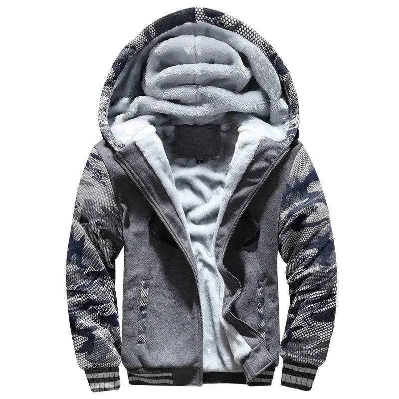 Men’s Hooded Fleece-Lined Baseball Jacket – Warm, Thickened Sweatshirt with Sporty Korean Style for Autumn-Winter Comfort