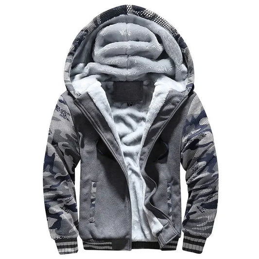 Men’s Hooded Fleece-Lined Baseball Jacket – Warm, Thickened Sweatshirt with Sporty Korean Style for Autumn-Winter Comfort