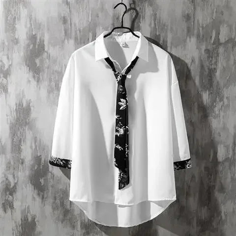 Spring Autumn Popular INS Short Sleeves Japanese Style Casual Shirt Men's Loose-Fit White Collar Button-Up Top For Summer