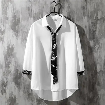 Spring Autumn Popular INS Short Sleeves Japanese Style Casual Shirt Men's Loose-Fit White Collar Button-Up Top For Summer