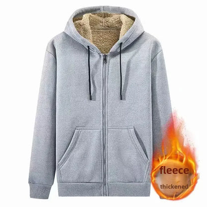 Autumn Winter New Men's Fleece Lined Thickened Sweatshirt Cardigan Hooded Zip Up Versatile Casual Jacket Warm Lambswool
