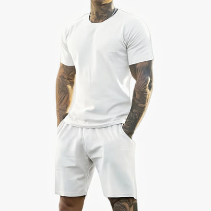 2025 summer new men's printed short-sleeved T-shirt + shorts suit, casual sportswear, breathable outdoor casual men's T-shirt, - Ellianto fashion Men's