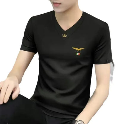 Trendy V-Neck Men's Short Sleeve T-Shirt Casual Slim Fit Summer New Style Sports Top For Smooth Slimming Men