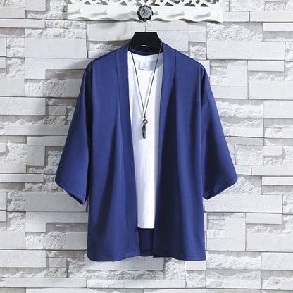 Kimono Men Cloak Kimono Para Hombre Black Coat White Cloak Beach Shirt Summer Haori Men Unisex Samurai Clothing Japanese Men - Ellianto fashion Men's
