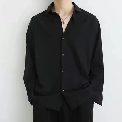 Men's Long Sleeve Shirts Easy-care Ultra-thin Casual Design Lapel Cardigan Drape Loose High-end Button Up Streetwear Shirt