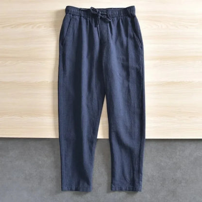 Men's Cotton Linen Casual Pants Baggy Streetwear Men Joggers Sports Trousers Solid Color Long Straight Trendy Pants for Men - Ellianto fashion Men's