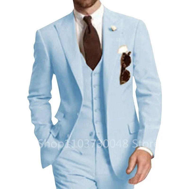 3-Piece Solid Wedding Men's Suit Slim Fit Peak Lapel Formal Business Groom Tuxedos Two Buttons Jacket +Vest+Pants for Party Prom - Ellianto fashion Men's