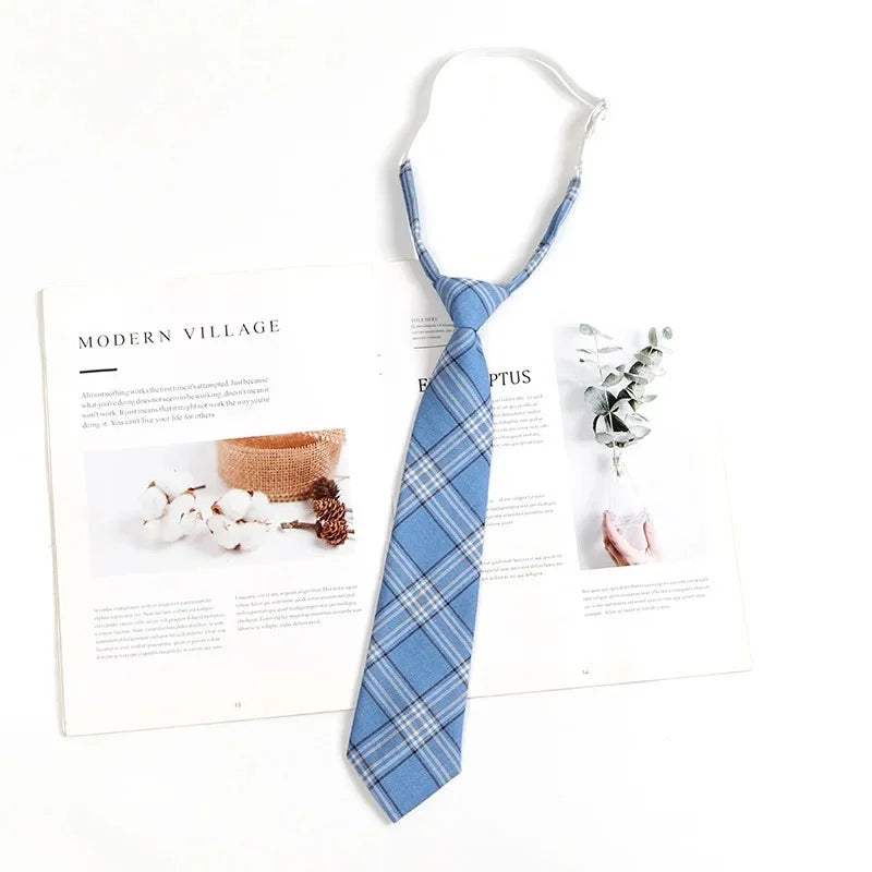 Vintage Brown Plaid Necktie Women's Lazy Person's Japanese Style Preppy Small Tie Bow Tie Handmade Men's Tie
