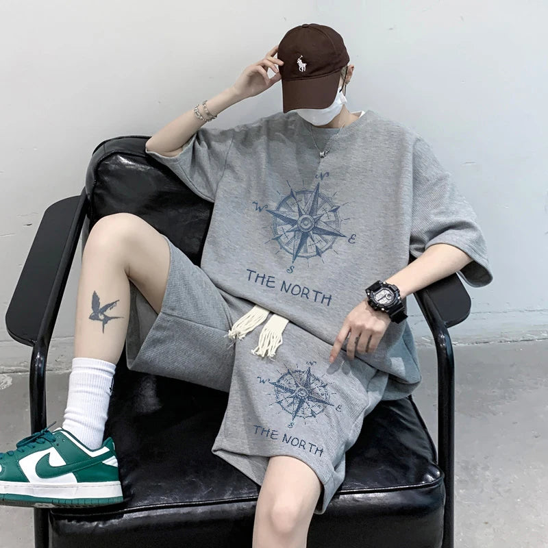 Summer Oversize Spor Two-Piece Set for Men Faionable T-irt orts Combo Cool And Haome Casual Wear Polyester Fiber - Ellianto fashion Men's