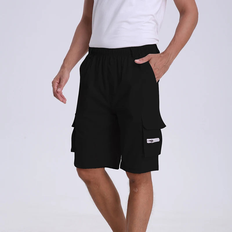 Men's Tactical Shorts Summer Casual Cargo Shorts Knee-length Multi-pockets Elastic Waist Work Hiking Overalls Short Pants Male - Ellianto fashion Men's