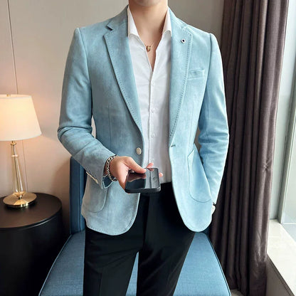New Fashion Suit Coat Men's Slim Fit Deerskin Velvet Elegant Luxury Blazer Coat Business Casual Wedding Plus Size Suit 4XL-S - Ellianto fashion Men's