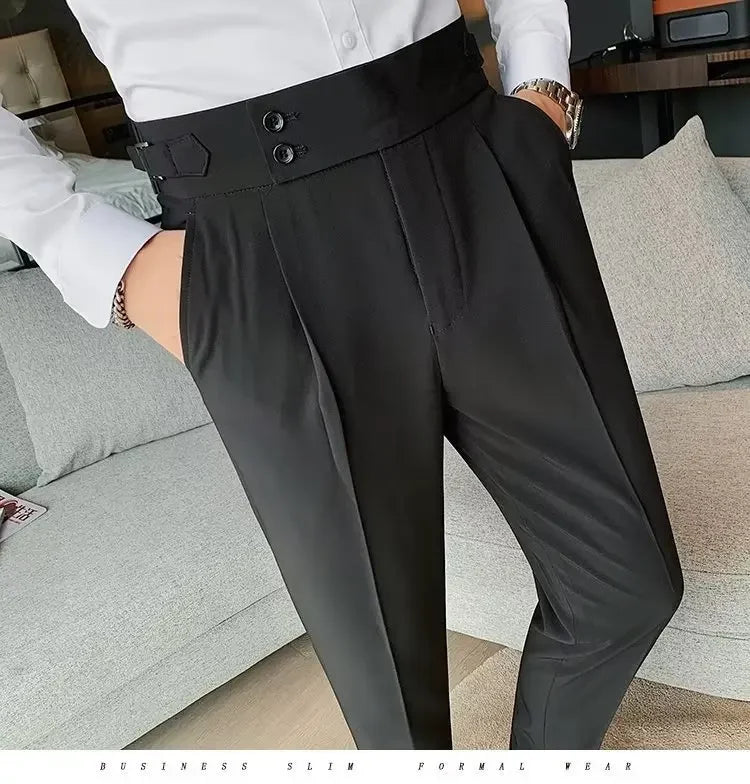 AutumnCasualTrousersMenStraight-LegNarrow-FitHigh-WaistedSlimsBritishStyleSuit Pants BusinessAttire - Ellianto fashion Men's