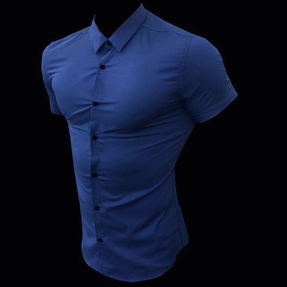 Summer Fashion Super Slim Fit Short Sleeve Shirts Men Classic Casual Dress Shirt Male Hipster Relaxed Luxe Formal Shirt - Ellianto fashion Men's